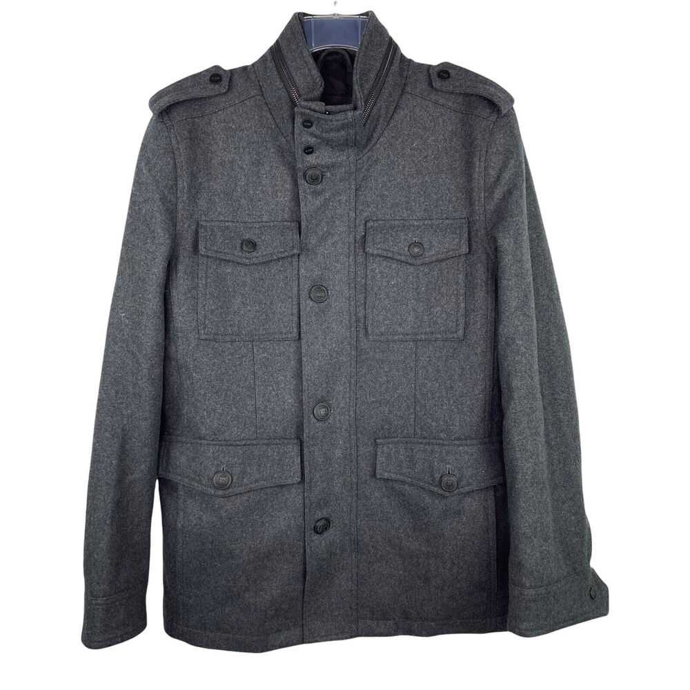 Guess Grey Wool Blend Insulated Military Quilted Coat Jacket Men's Sz S $295